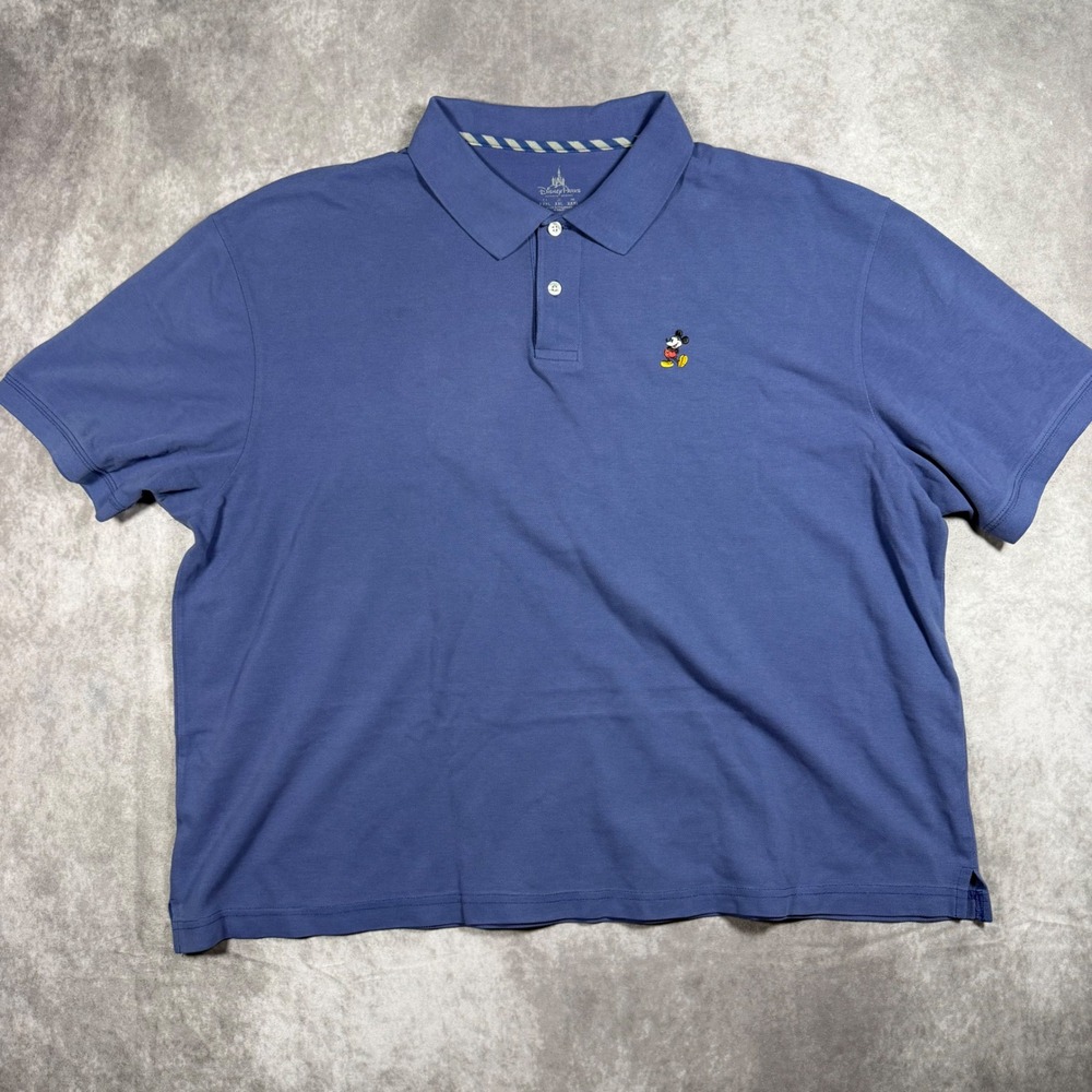 Disney Parks Mickey Mouse Men 2XL Blue Pique Short Sleeve Polo Shirt Embroidered